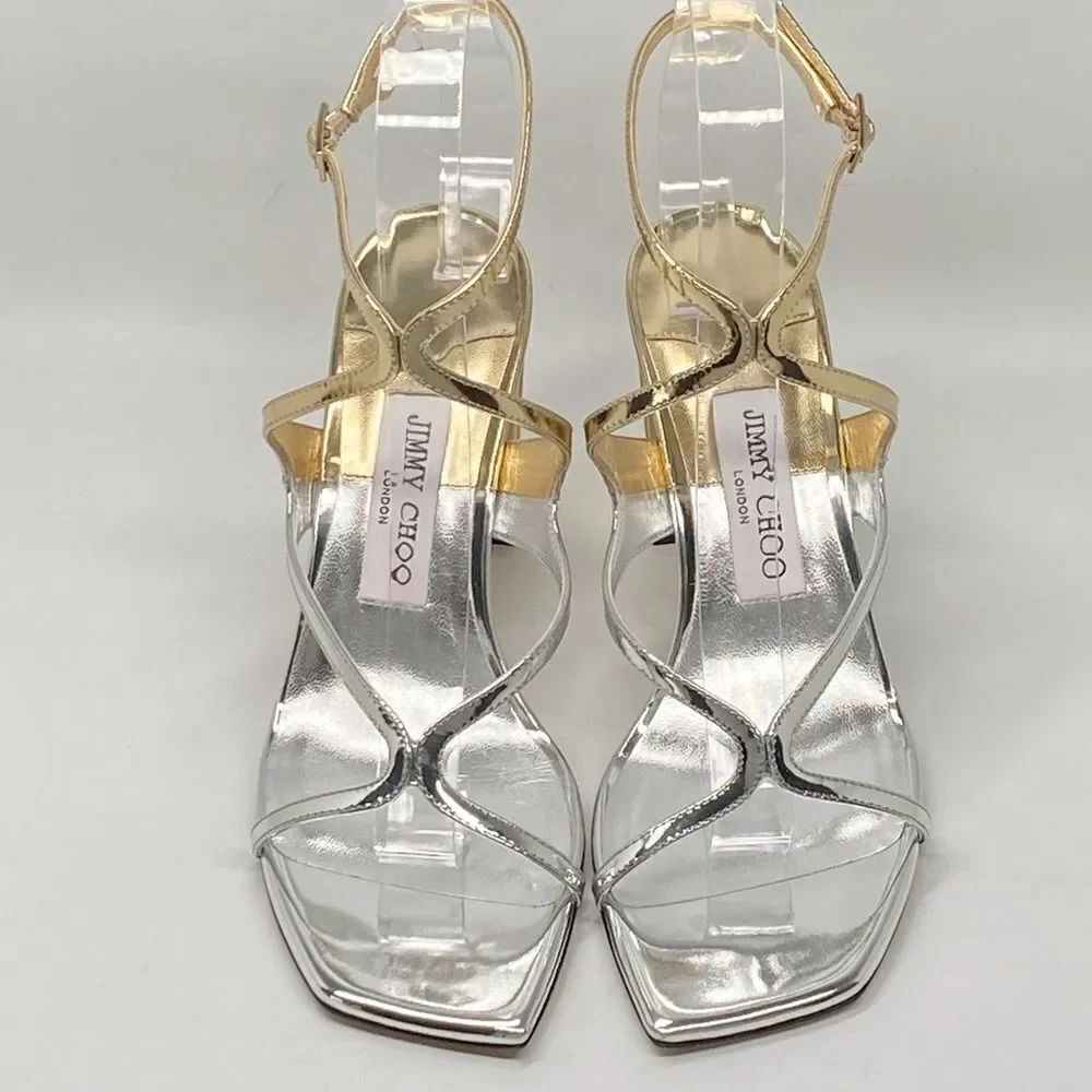 Jimmy Choo Azie 85MM Metallic Leather Sandals size 37